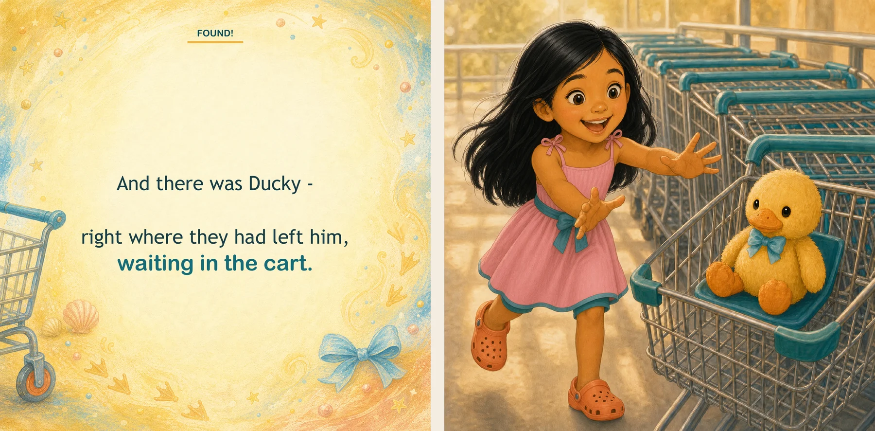 The friends find Ducky waiting in the shopping cart